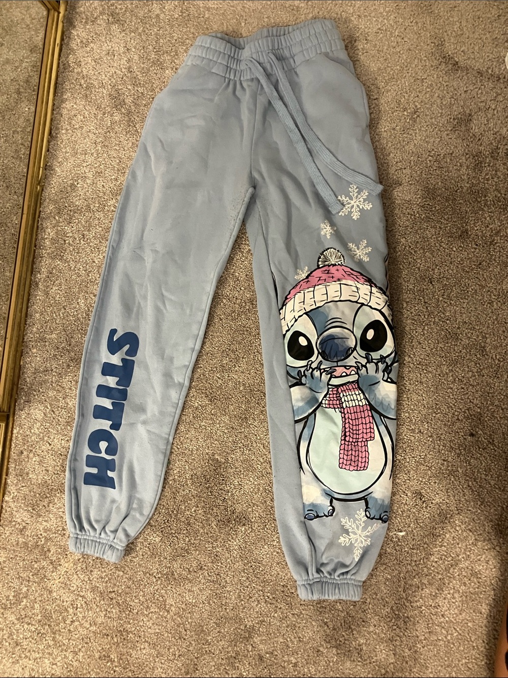 Disney Light Blue Stitch Joggers with Pink Hat & Scarf Graphics